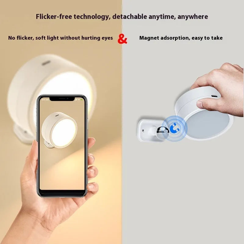 Round rotatable wall lamp with built-in battery, magnetic suction mount, and remote control in black shell, geometric stereo design