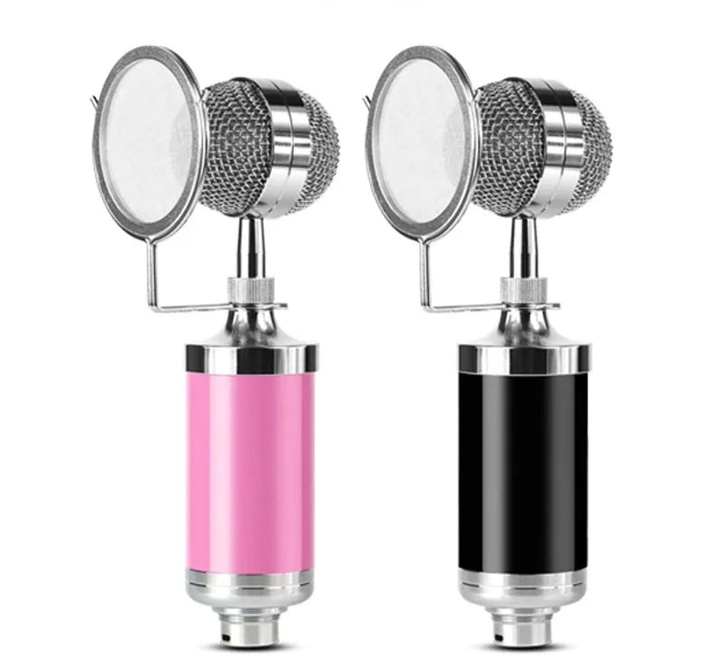 Computer universal capacitor microphone with V8S sound card, handheld mic, earphone, black plastic housing