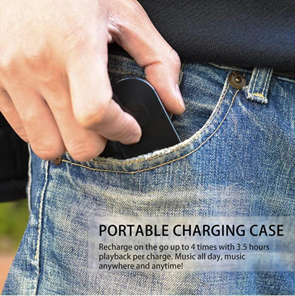 Black wireless Bluetooth headset for hands-free calling with mobile devices