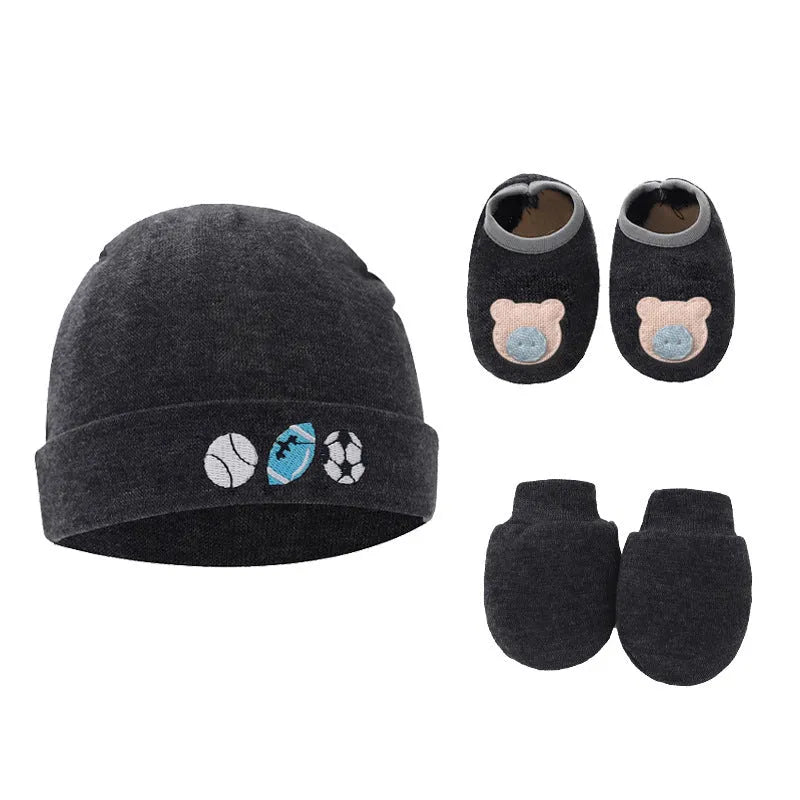 Baby cotton gloves and foot cover set with a pullover cap in multiple colour options