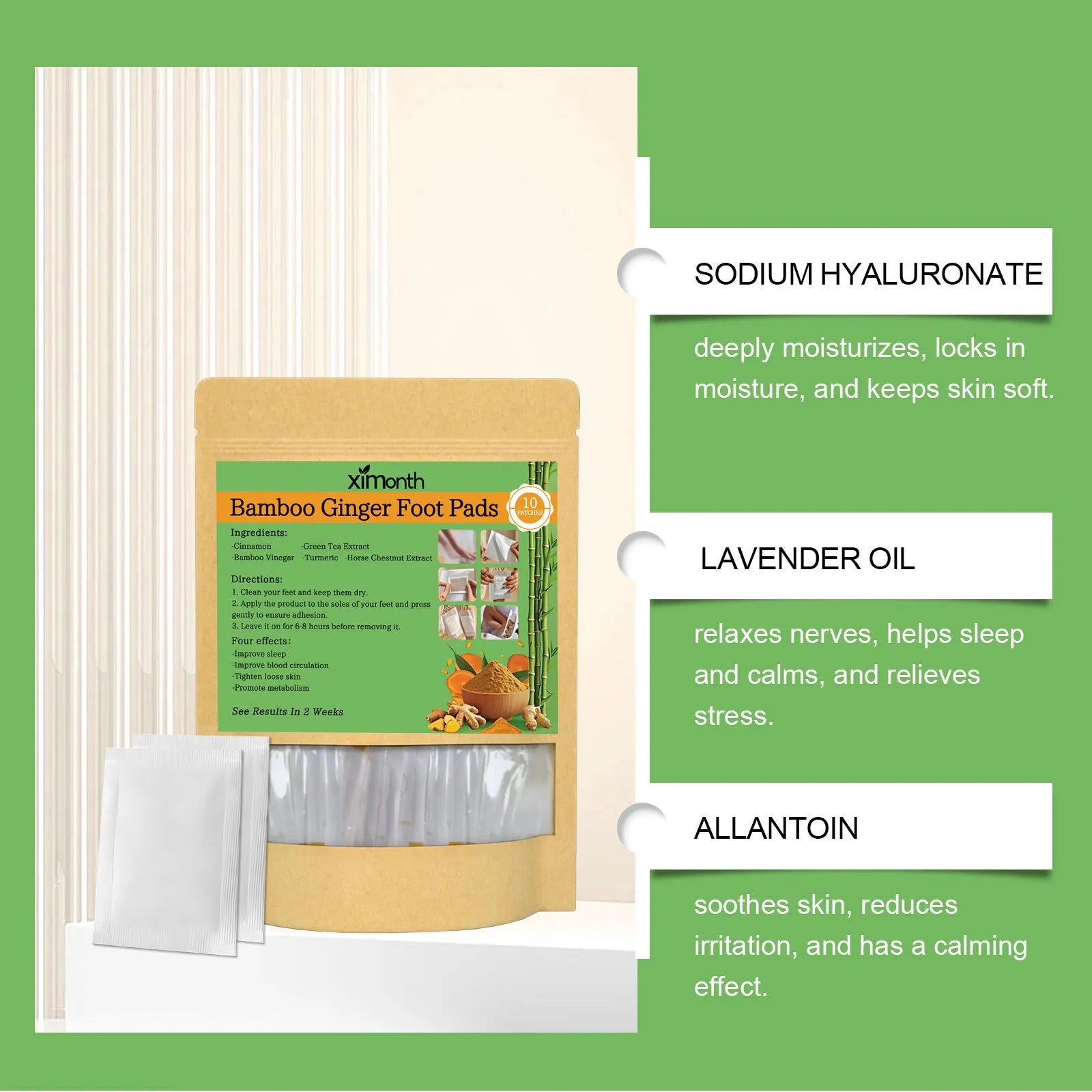 Pack of 10 natural ingredient health patches with ginger, turmeric and bamboo vinegar for body care