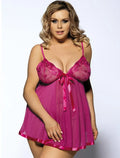 Women's plus size 6XL mesh and lace lingerie sleepdress on a hanger, shown in purple colour