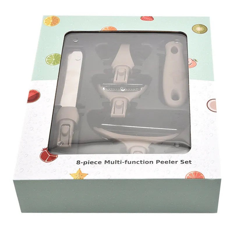 Green stainless steel cutter set with three tools and wheat straw chopping board for kitchen food preparation