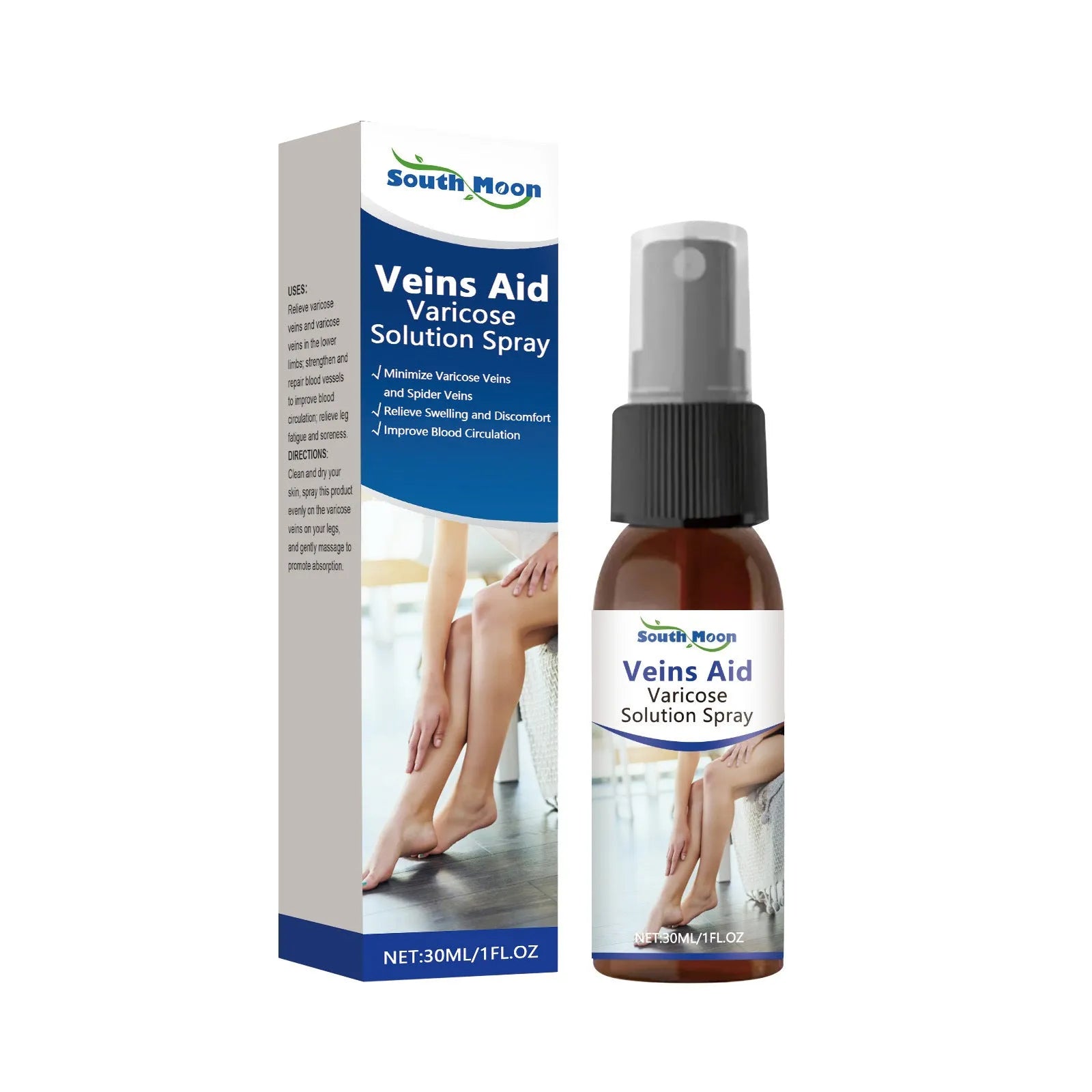 30ml leg care spray bottle with menthol, ginger and horse chestnut for daily massage