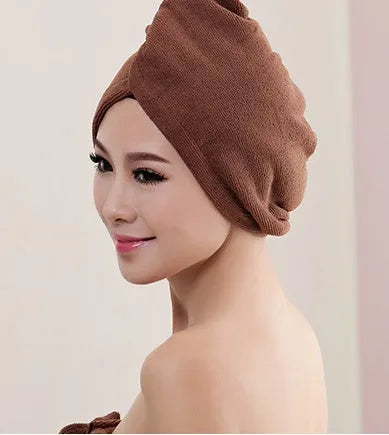 Women's microfiber hair dryer cap, absorbent hair towel, shown in a solid colour