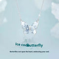 Bingyu Butterfly necklace in S925 silver with adjustable O-ring chain and detailed ice rain pendant.