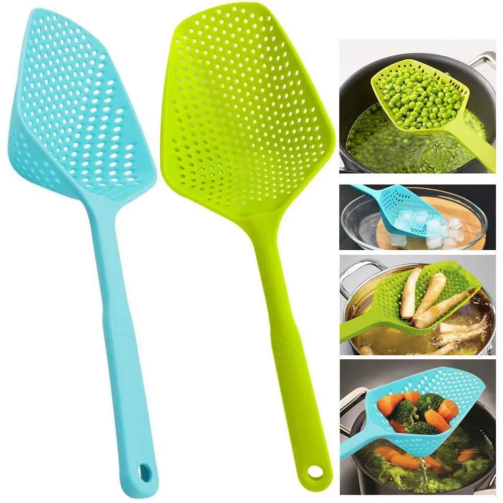Plastic kitchen strainer scoop with large capacity design in multiple colour options