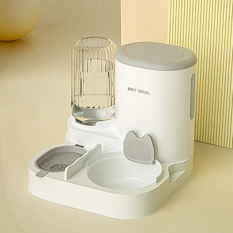 Automatic cat water fountain with integrated stainless steel double feeding bowl in avocado green colour