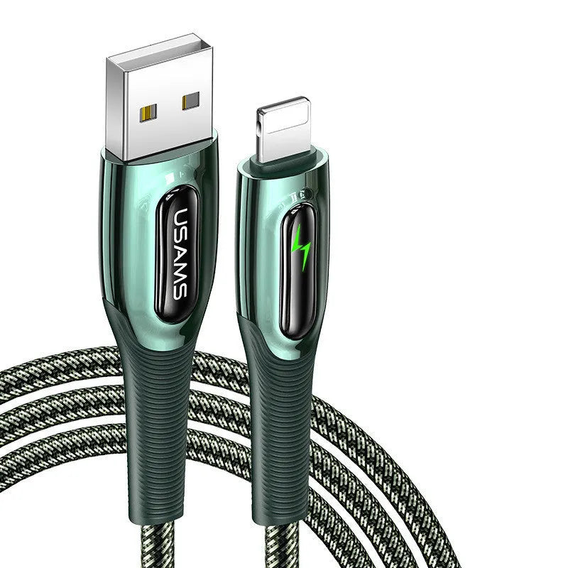 Black braided Lightning cable with intelligent power-off function for iPhone charging and data transfer
