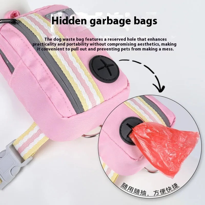 Explosion-proof anti-strangulation dog harness and leash in Oxford cloth, shown in assorted colours.