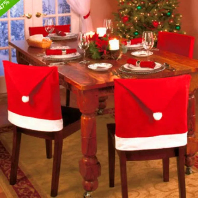 Christmas chair cover set with Santa Claus and snowman designs on dining chair