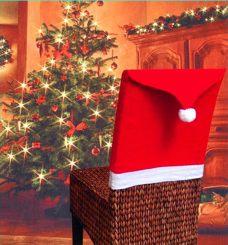 Christmas chair cover set with Santa Claus and snowman designs on dining chair