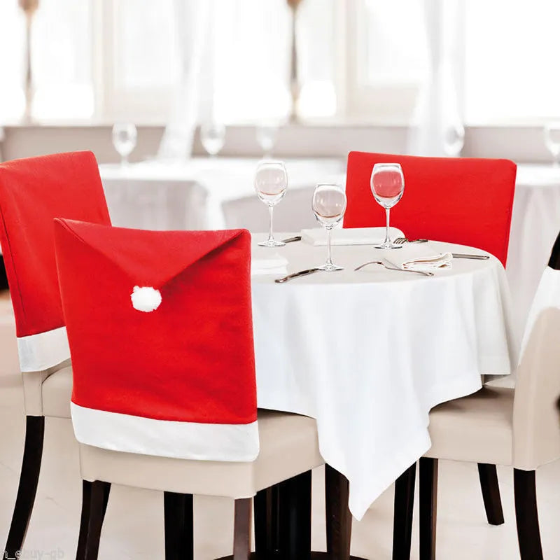 Christmas chair cover set with Santa Claus and snowman designs on dining chair