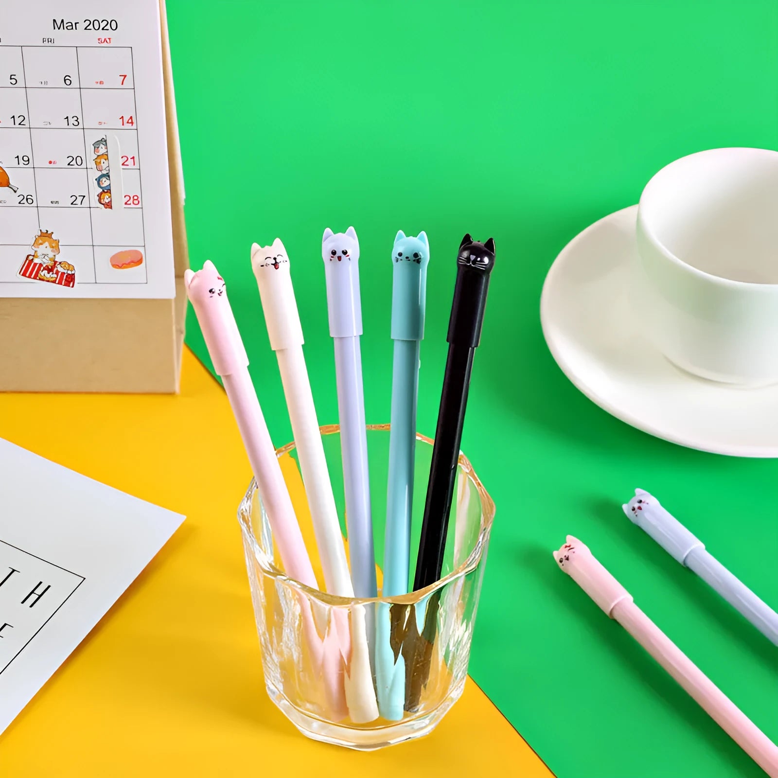 Pendulum cat gel pen with decorative element and 0.5mm tip in multiple colour options