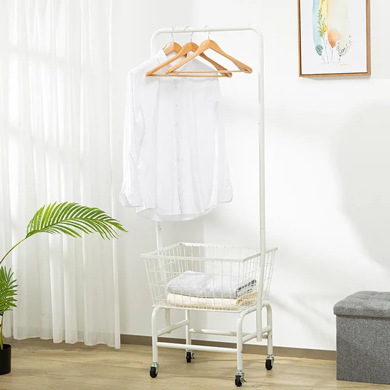 Single rod pulley storage clothes rail in white or black for hanging garments