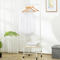 Single rod pulley storage clothes rail in white or black for hanging garments