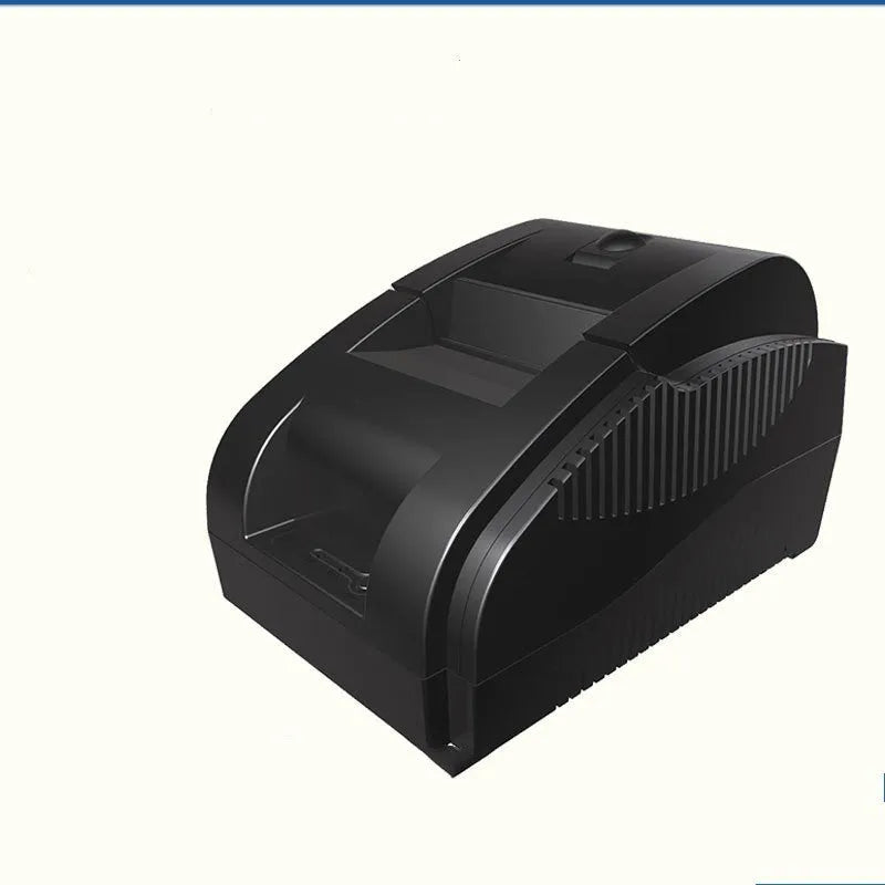 Bluetooth thermal receipt printer for takeaway orders, 58mm paper roll loaded, USB cable attached