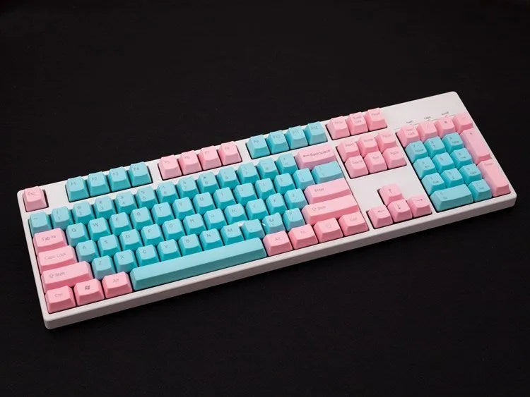 Pink PBT keycap set with side engraving for mechanical keyboards in 104, 87, and 61-key layouts