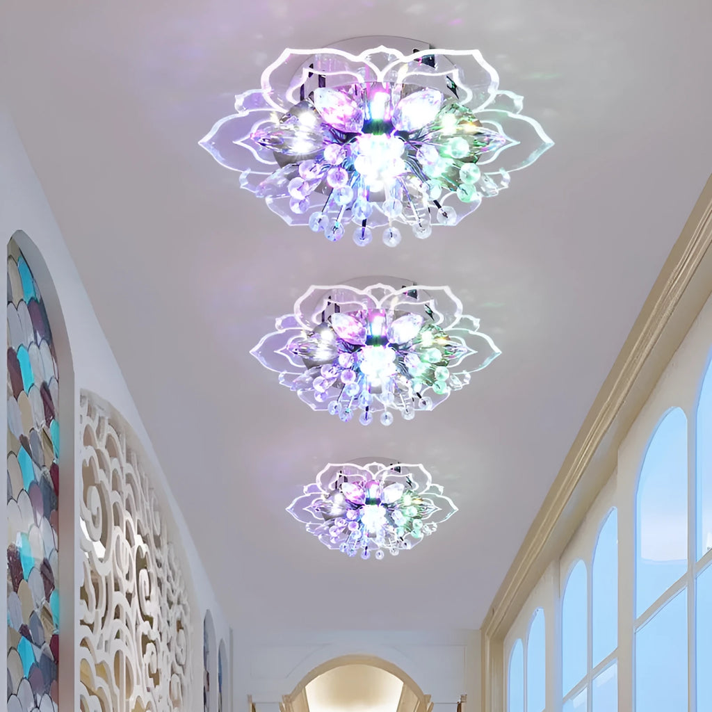 Modern crystal ceiling lamp with flower-shaped shade and LED light source for living rooms