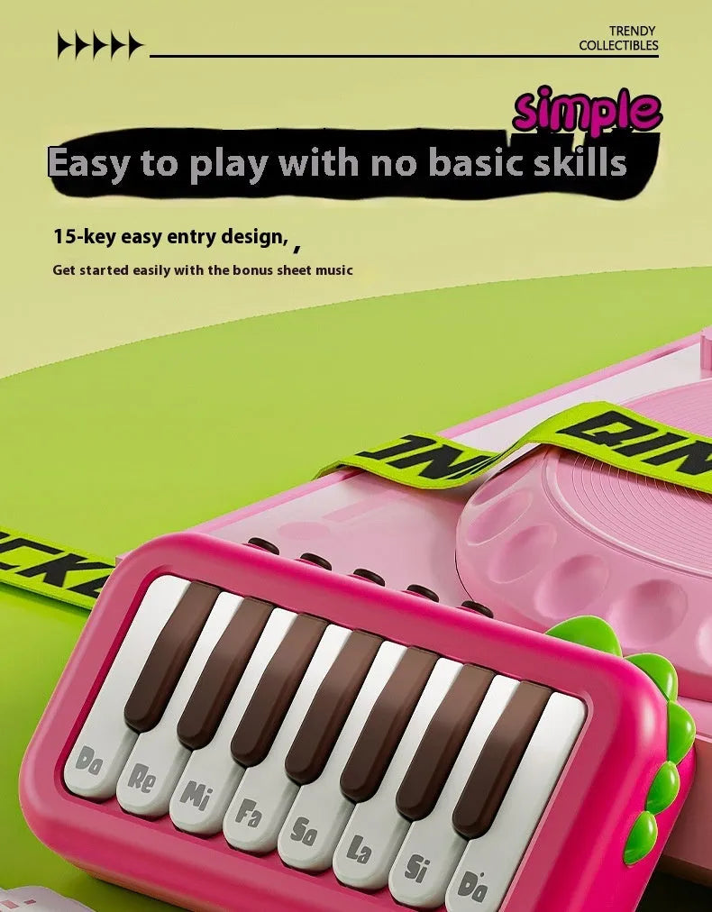 Pocket electronic keyboard toy for children in green or pink, plays little piano patterns for developmental training.