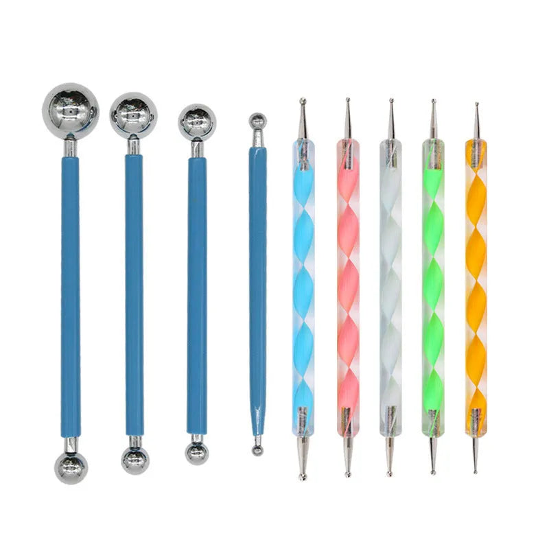 Pottery tool set with acrylic modelling tools, stainless steel trimming tools and plastic shaping ribs in blue storage bag