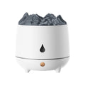 Volcano humidifier with flaming mountain design in black and white colour options