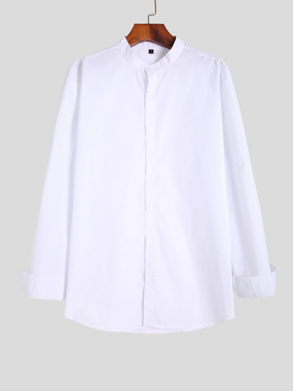 Stand-up collar white shirt for teenage men, long sleeves, slim fit, white colour