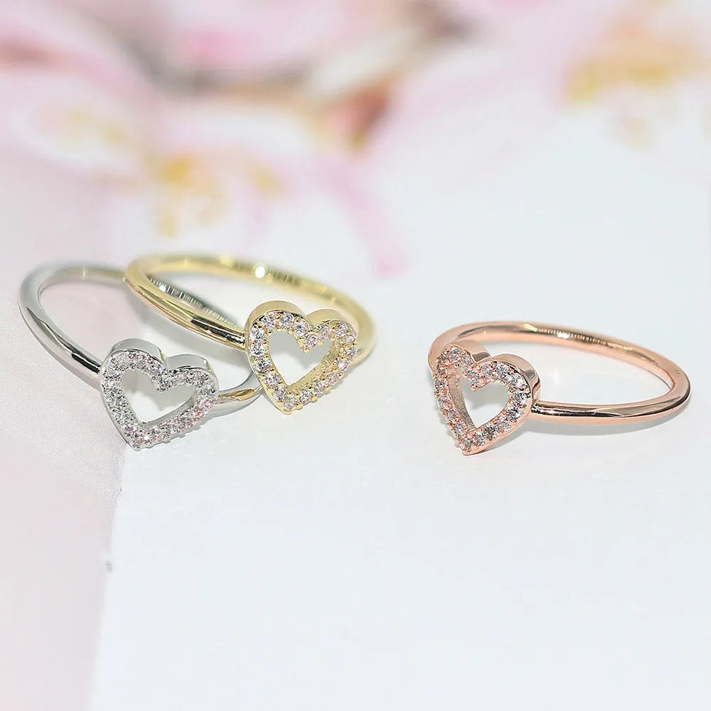 Fashion Fresh Heart ring in gold tone with white stone on copper base, women's size No 7