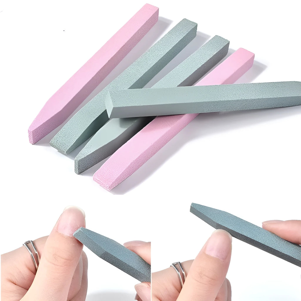 Nail quartz abrasive stick with plastic handle in pink colour for nail shaping and smoothing