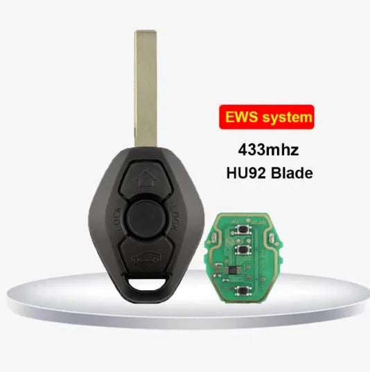 BMW 3 button remote key with straight silver blade and black fob for EWS system.