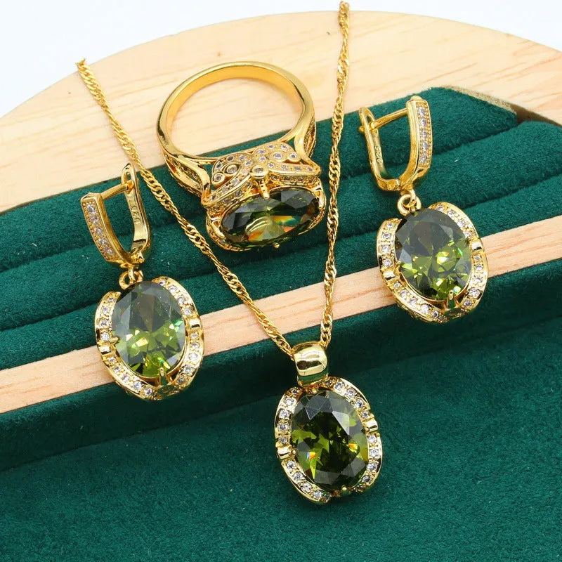 Women's rhinestone zircon jewellery suit with snake bone chain necklace, matching earrings and ring