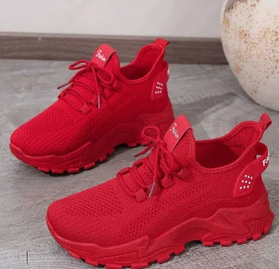 Women's Flyknit mesh casual shoes with lace-up front and plastic sole in multiple colour options