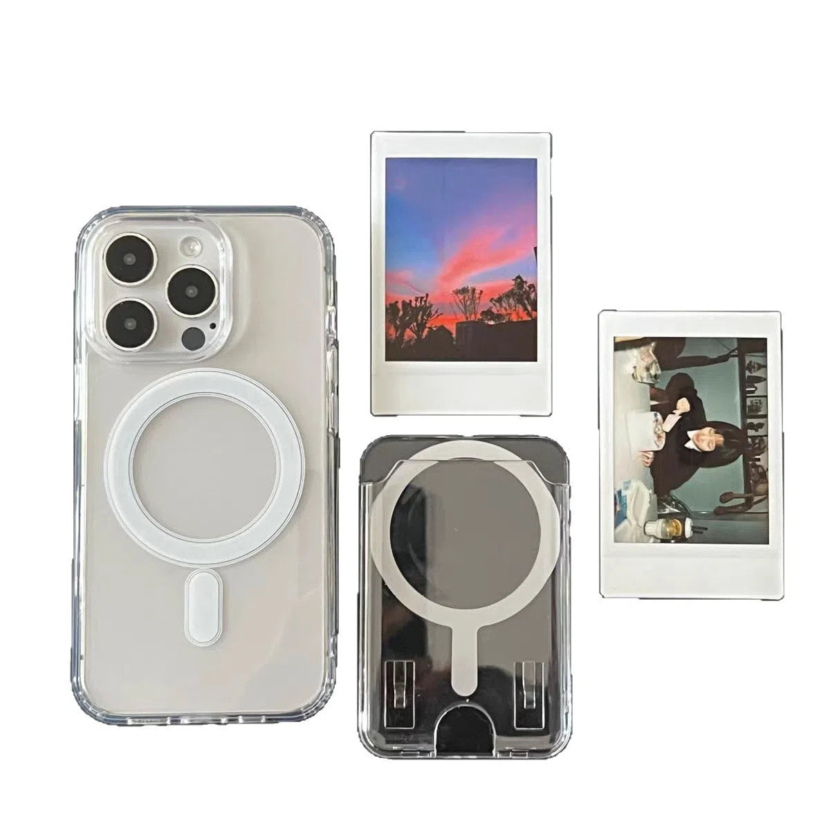Transparent acrylic full-coverage phone case with wallet card holder for Apple iPhone