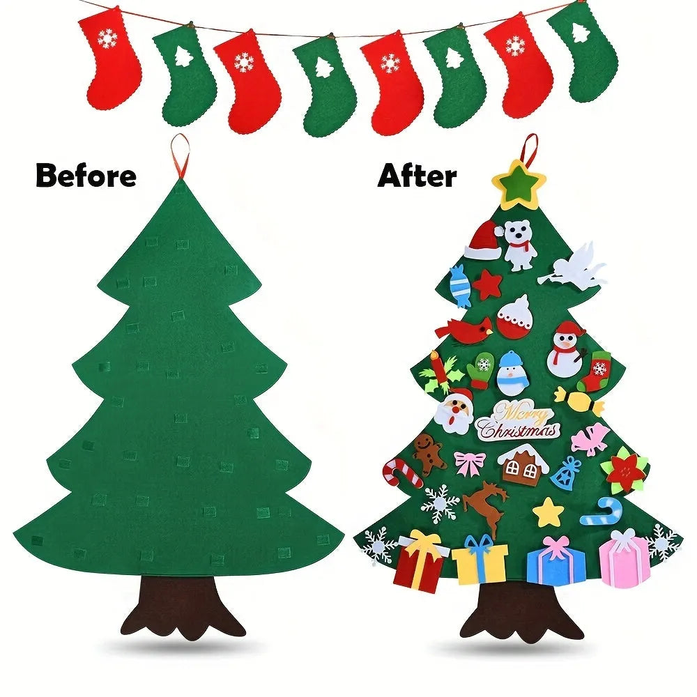 Felt Christmas tree and snowman holiday decoration in multiple styles for festive wall art