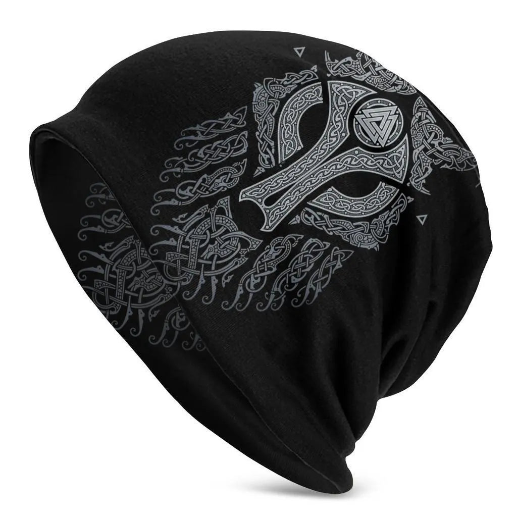 Viking wolf design double-layer elastic cotton sleeve cap for street dance.