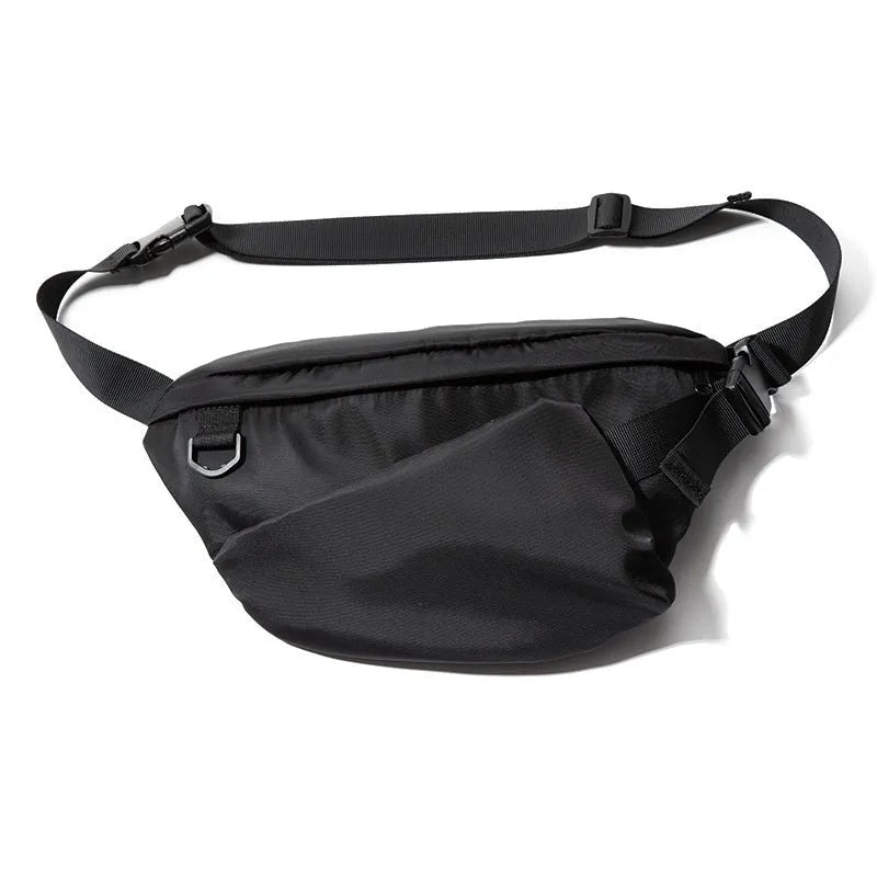 Black Oxford fabric men's chest bag with slanted street style design and sewing line details