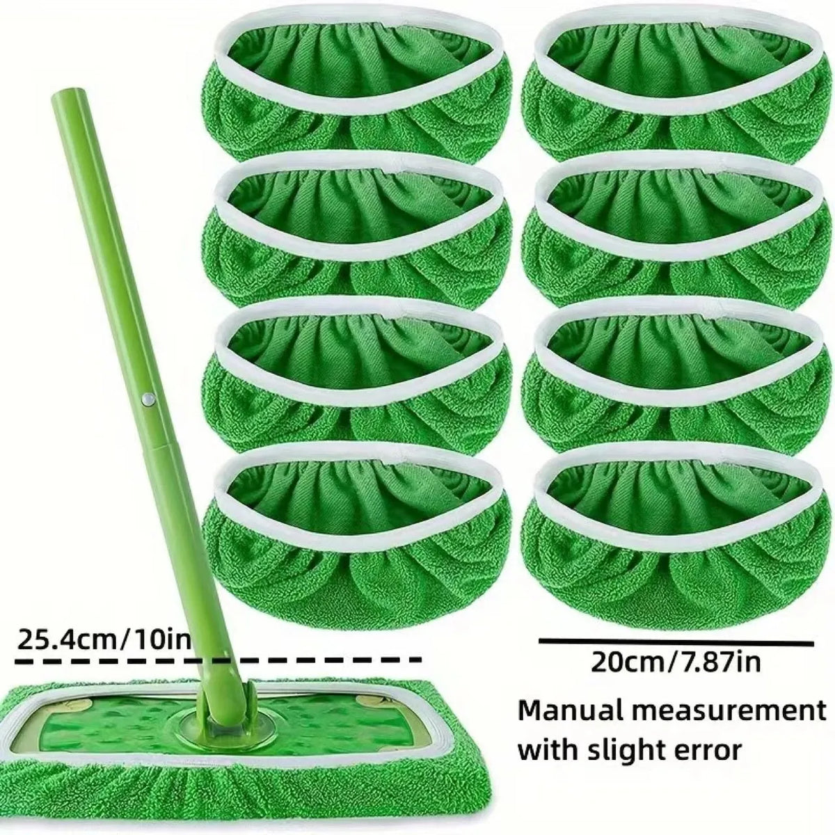 Emerald green fiber mop replacement cloth cover for wet and dry household floor cleaning, shown in 1PCS or 8PCS options.