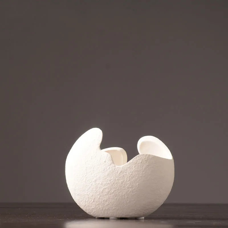 White ceramic vase set of three sizes for living room desktop study, simple modern countertop decor