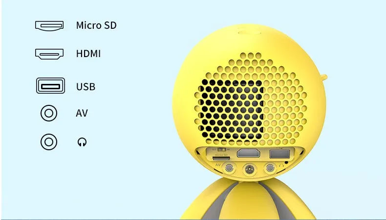 YG220 portable LED projector in yellow or white colour with international plug options