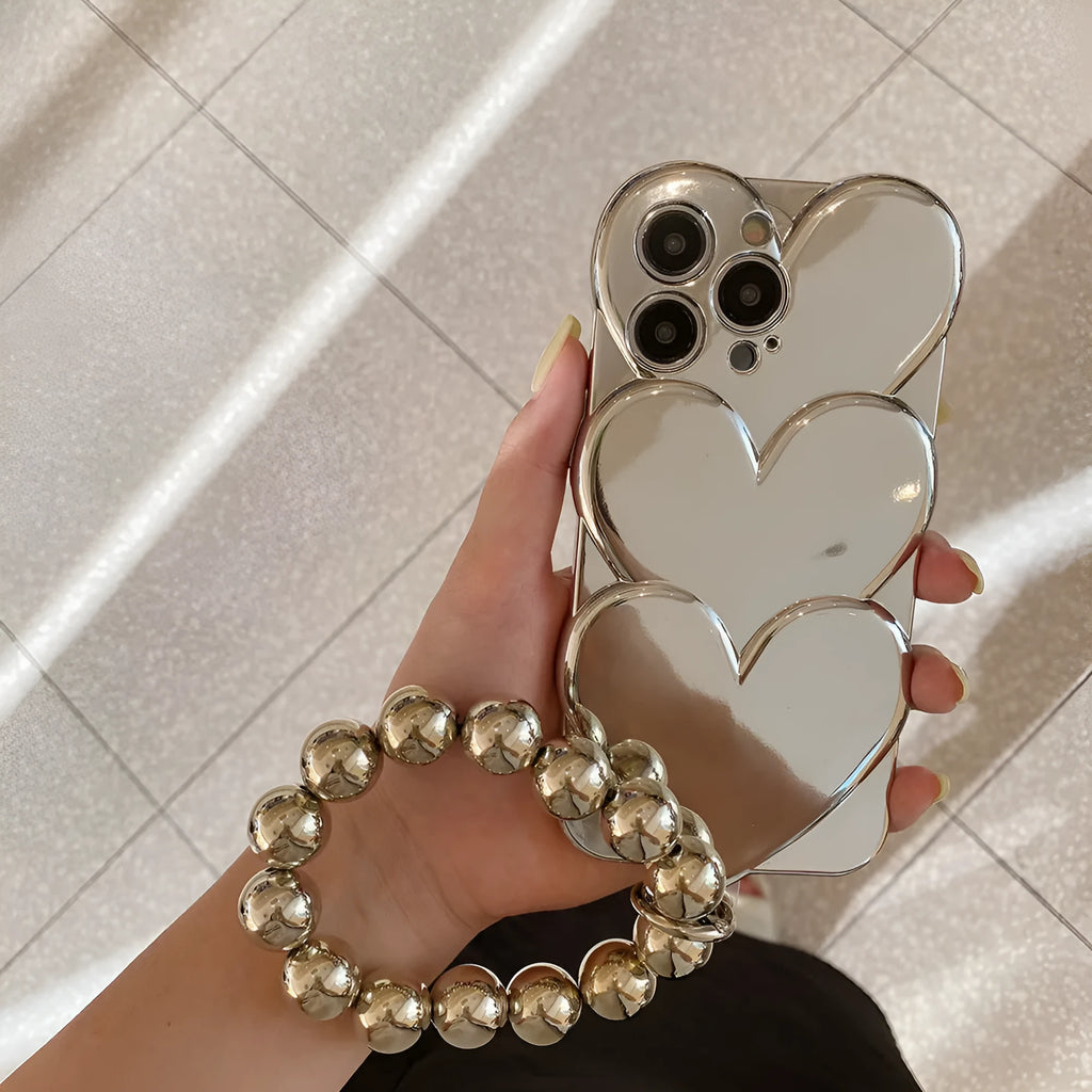 iPhone mobile phone case with shiny silver love electroplating design on a soft TPU back cover.