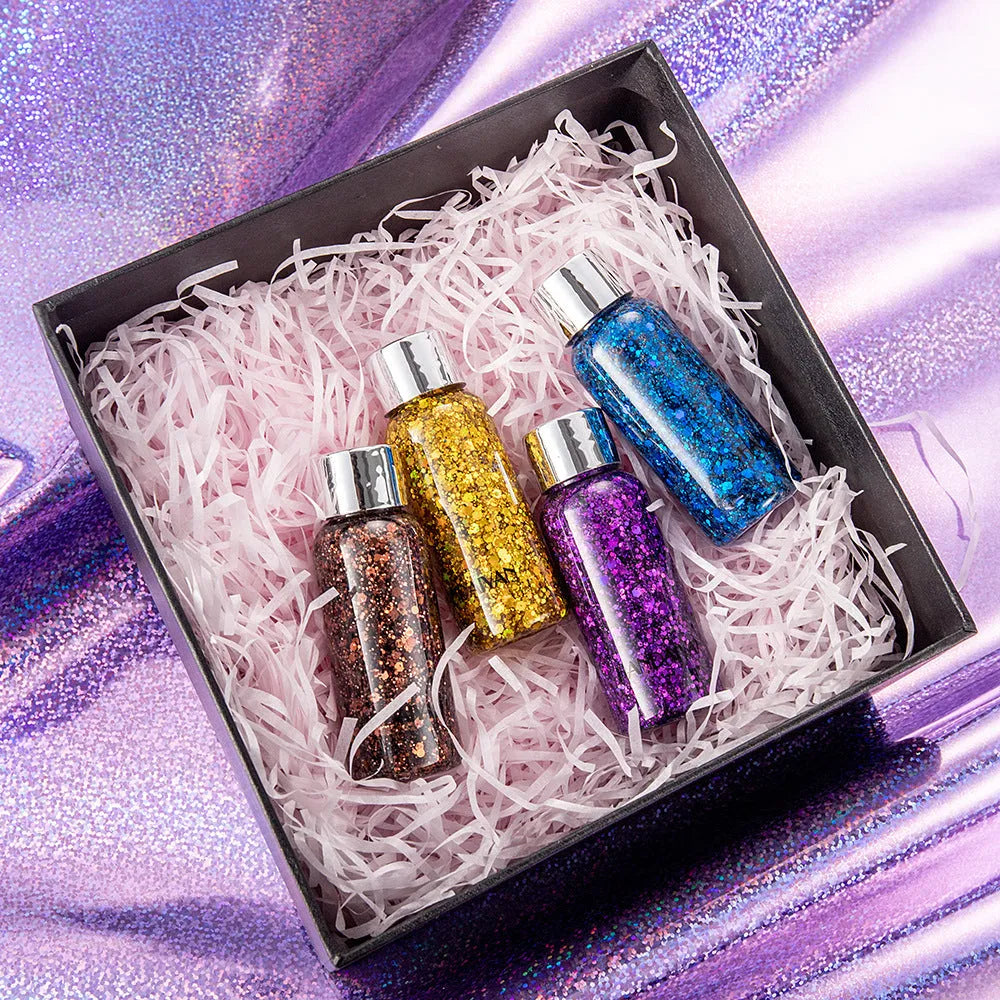 30g glitter body gel with chunky sequins in a compact pot, available in multiple colours for party makeup and nail art