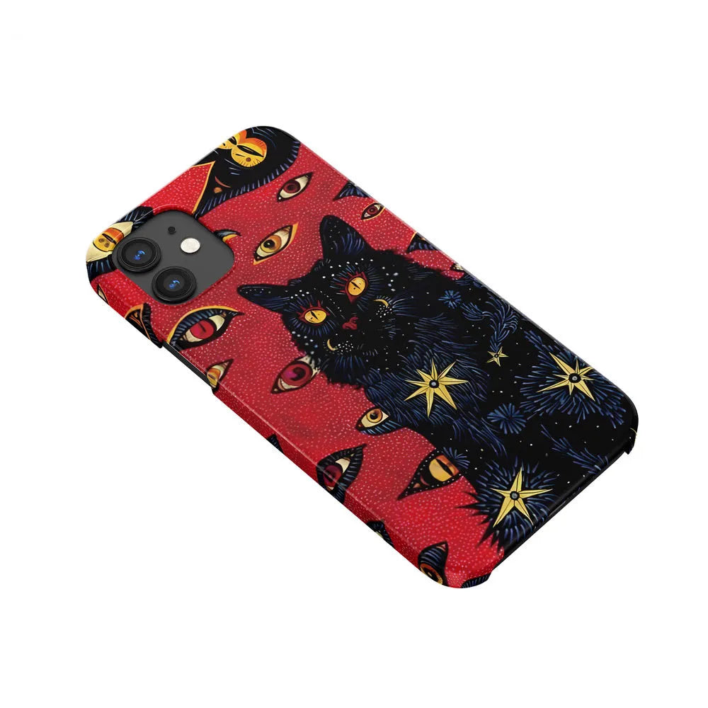 Retro cat eye design hard shell phone case for iPhone in glossy and frosted finish options.