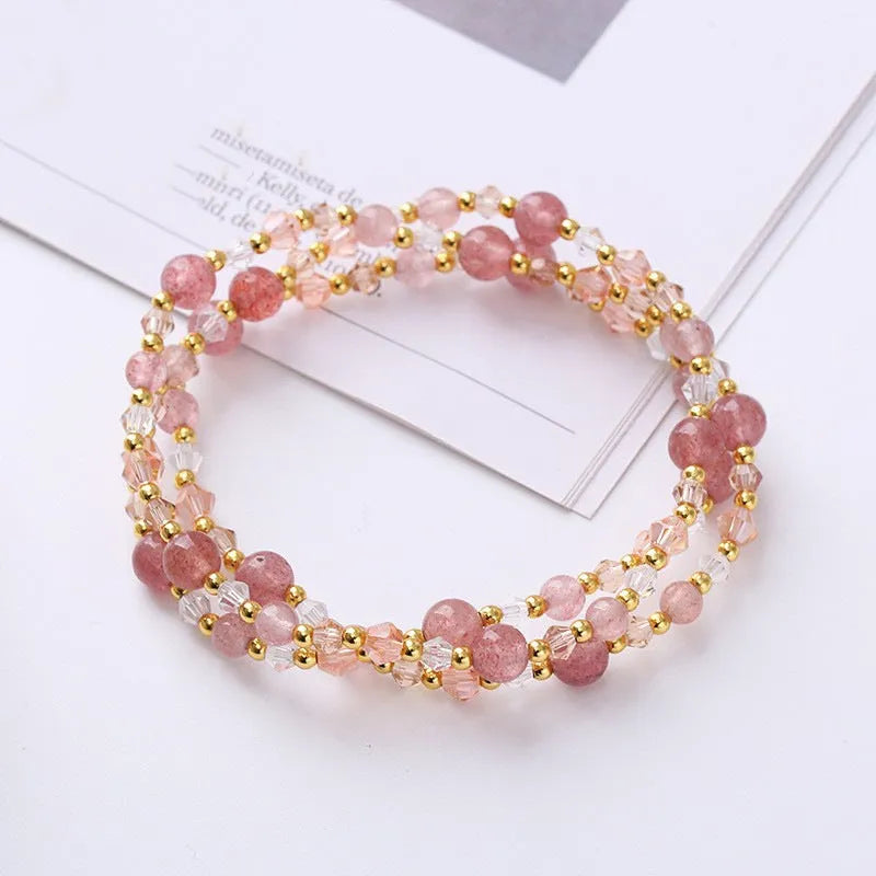 Women's adjustable crystal bracelet with tourmaline stones and rope tightening mechanism