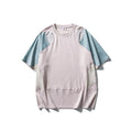 Men's loose fit cotton blend t-shirt with patchwork colour contrast in blue and beige tones