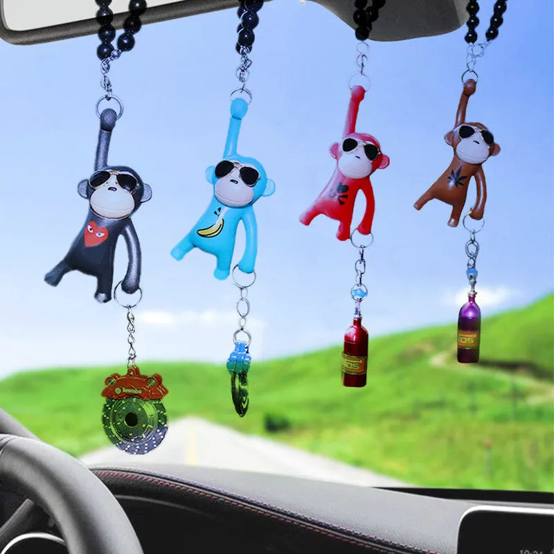 Hip-hop cartoon monkey pendant with sunglasses for rearview mirror decoration in plastic with colour options