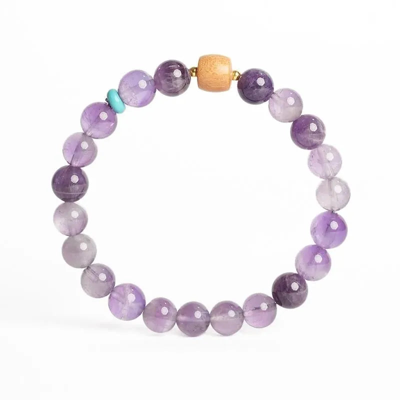Purple amethyst crystal bracelet for women, showing 6mm and 8mm bead size options.
