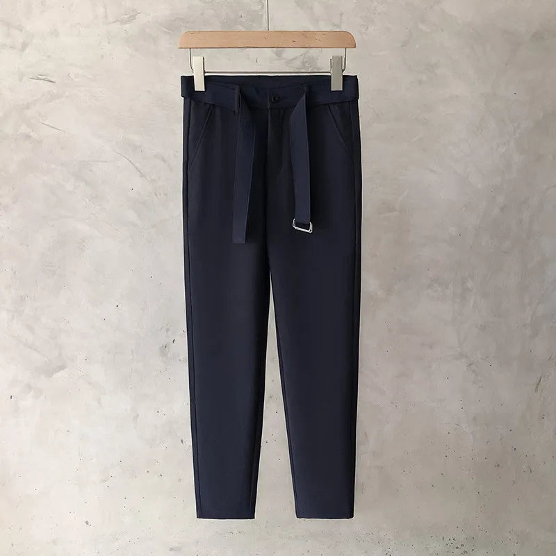 Boys slim straight tapered trousers in wool blend fabric with straight leg opening