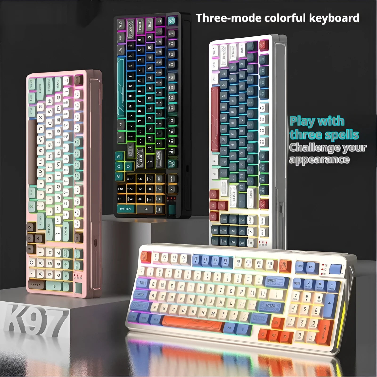 USB desktop keyboard with luminous colour-changing backlight showing black and green colour combination
