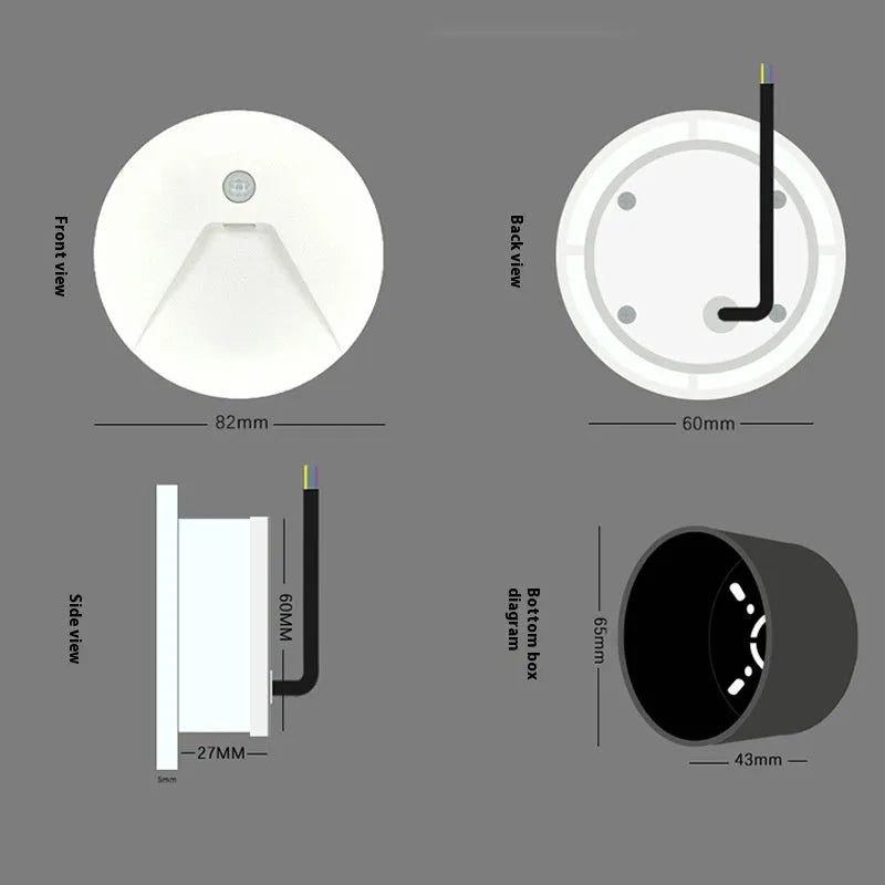3W aluminium IP65 step light 82mm diameter warm white motion sensor outdoor stair night light