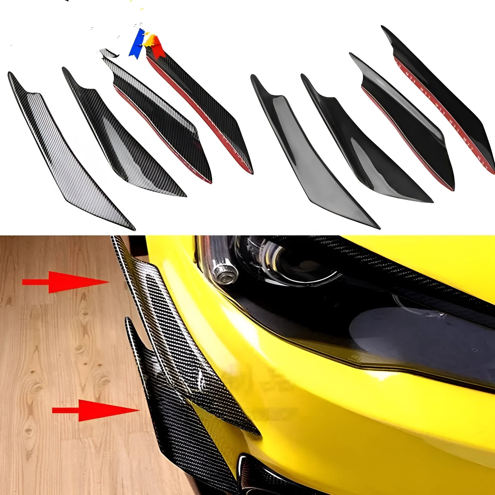 Four-piece carbon fibre look ABS bumper blade kit for automotive front bumper aerodynamic modification